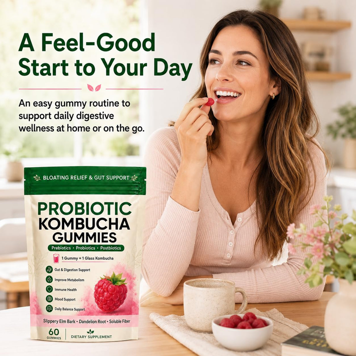 Gummies Kombucha Awjsde sur une surface blanche, mettant en avant leur couleur
