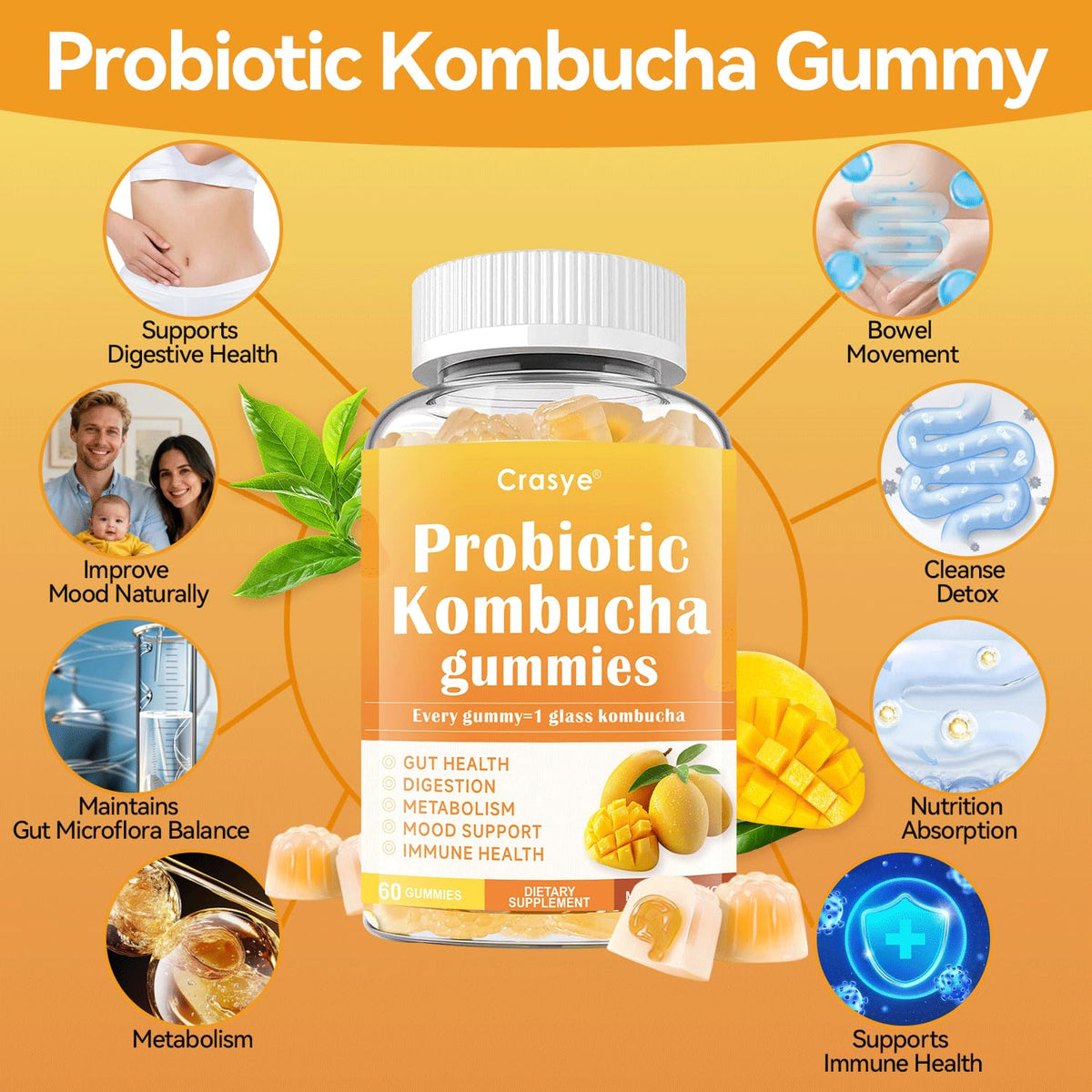 Gummies Kombucha Crasye montrant la texture et la couleur
