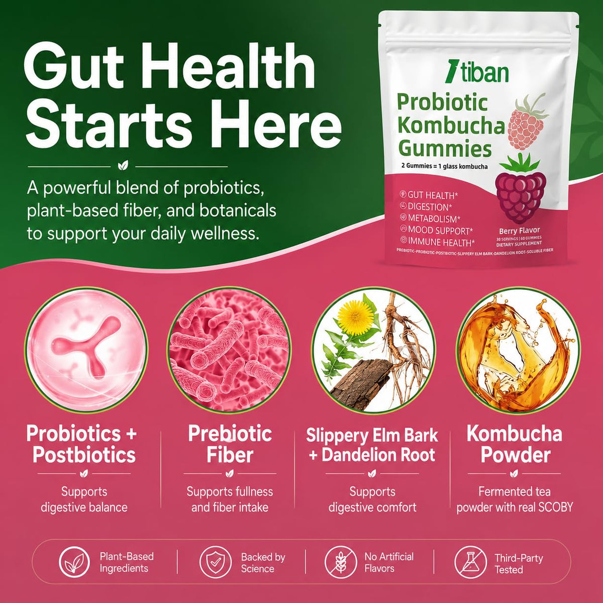 Gummies Kombucha Itiban sur une table en bois