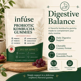 Gummies Kombucha Lumvelle Organics avec étiquette et ingrédients