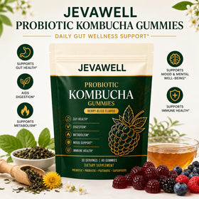 Gummies Kombucha Probiotiques de jevawell, vue de côté avec étiquette