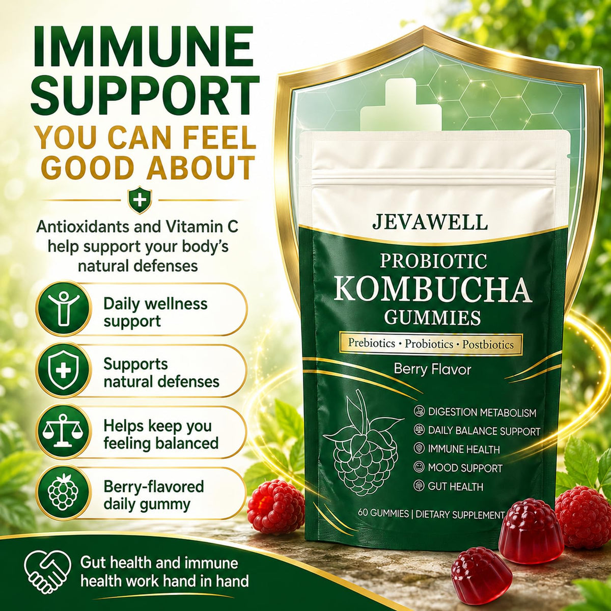 Gummies Kombucha Probiotiques VivaMelhor dans un bol