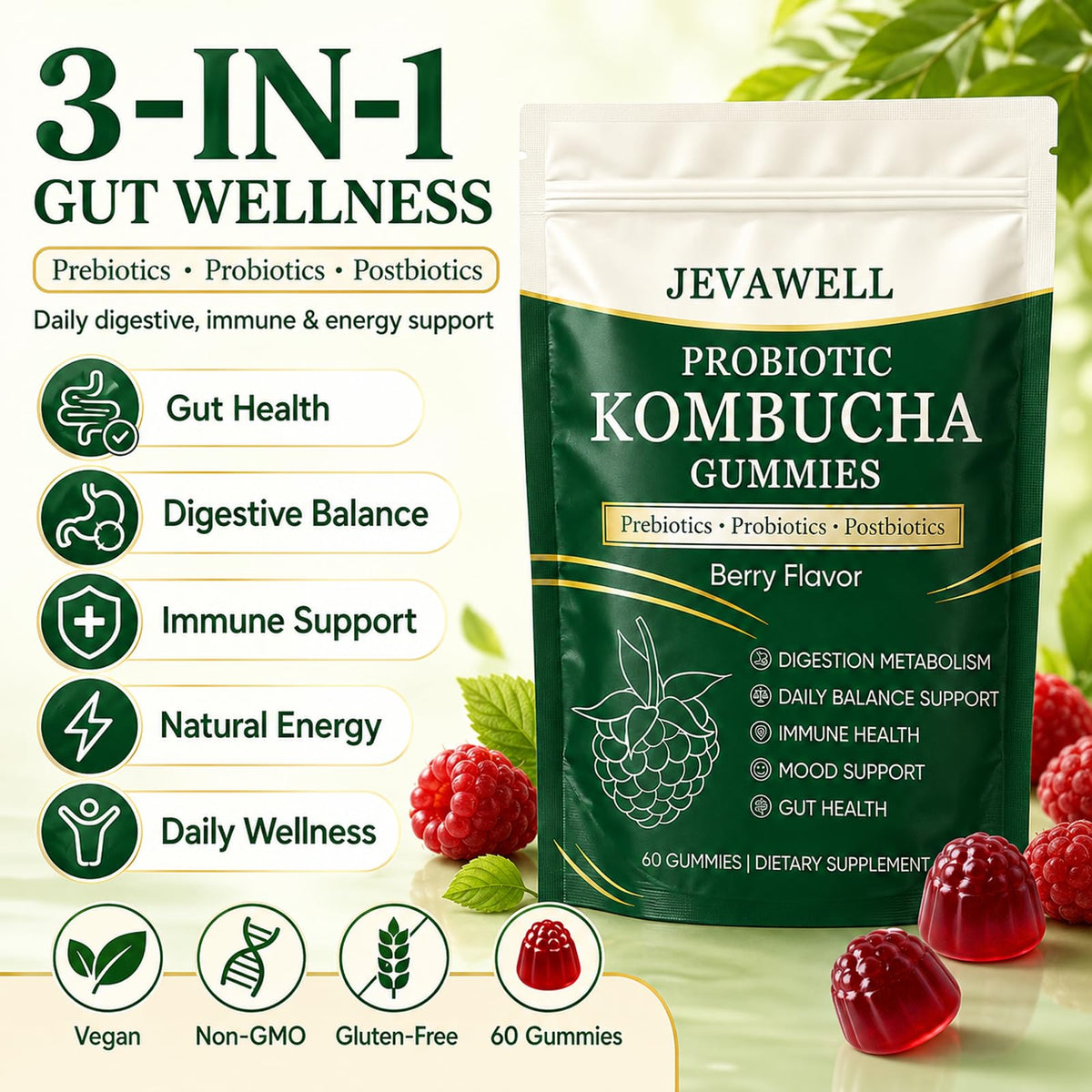 Gummies Kombucha Probiotiques VivaMelhor en gros plan