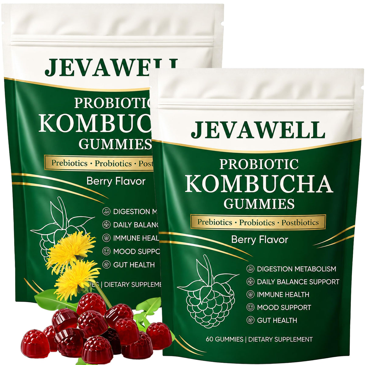 Gummies Kombucha Probiotiques YANJIAYI sachet de 60 gummies