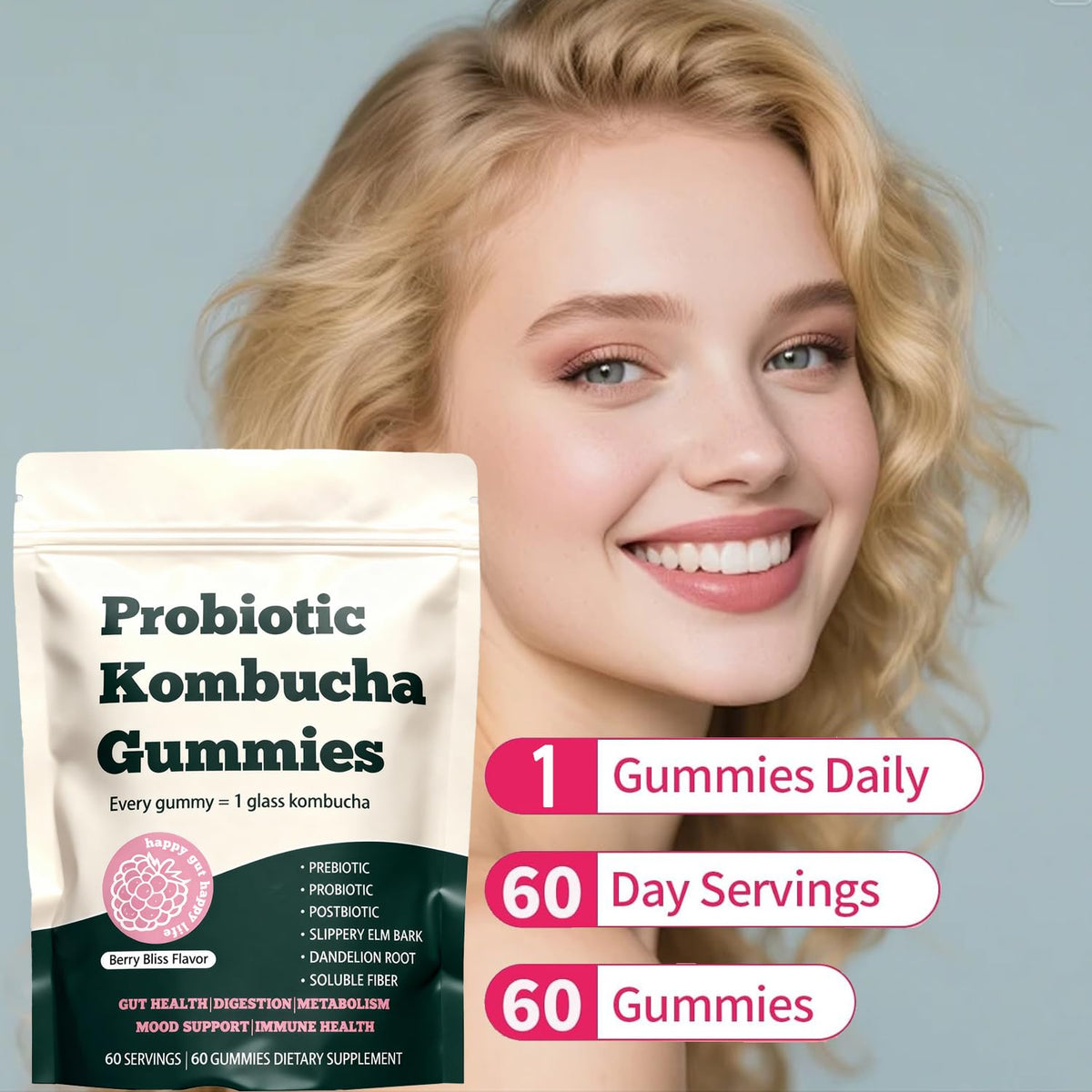 Gummies Kombucha Voererh sur un fond en bois