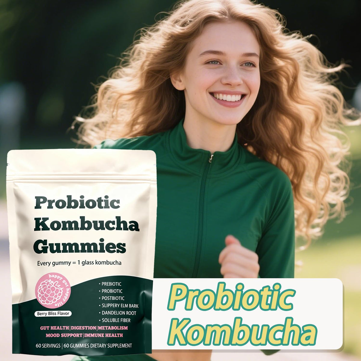 Gummies Kombucha Voererh sur une table avec une ambiance naturelle