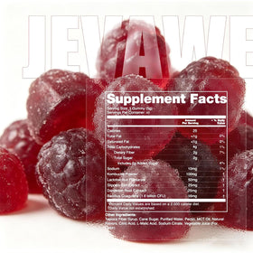 Gummies Kombucha WUJECT, mise en scène avec des fruits frais