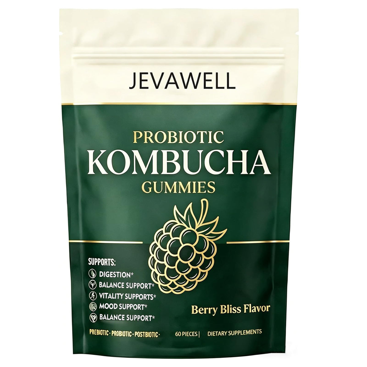 Gummies Kombucha WUJECT saveur baie, paquet de 60 unités