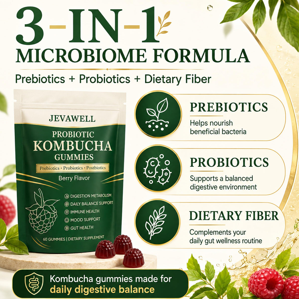 Gummies Kombucha YANJIAYI sur une table avec un verre d'eau