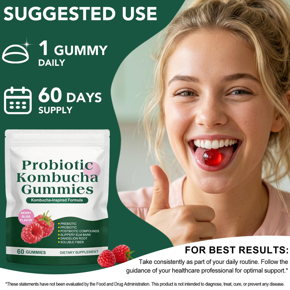 Gummies Kombucha YJDHRPBI avec une main tenant un gummy