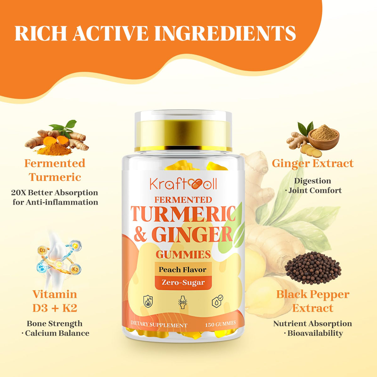 Gummies Kraftvoll au curcuma et gingembre en forme d'ours sur une table