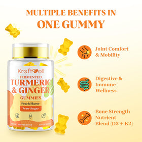 Gummies Kraftvoll au curcuma et gingembre sur un fond naturel