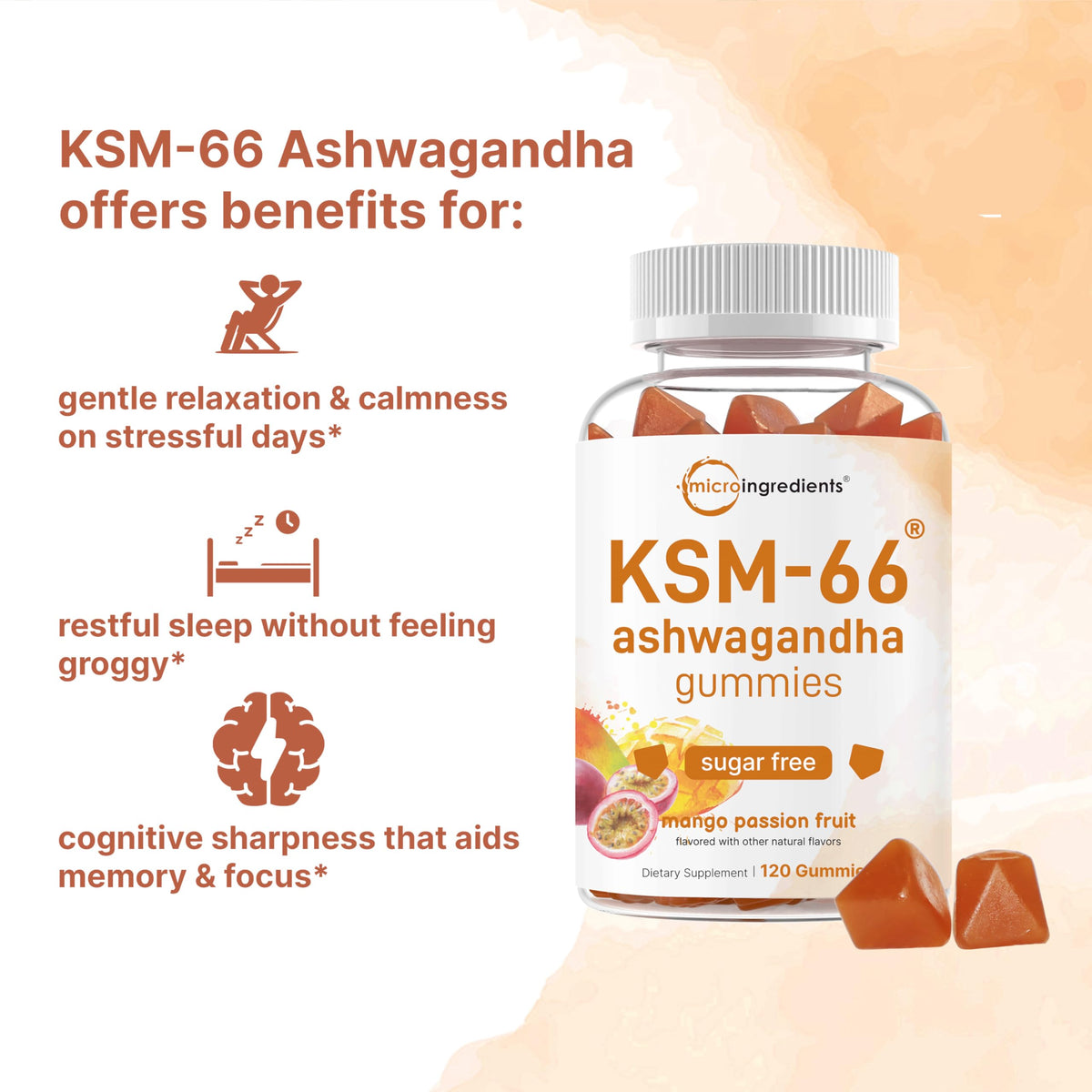 Gummies KSM-66 Ashwagandha Micro Ingredients sur une table