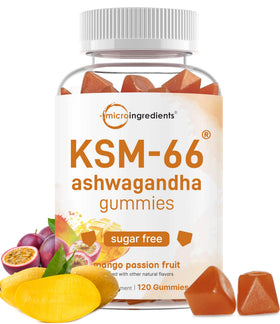 Gummies KSM-66 Ashwagandha Micro Ingredients vue avant avec étiquette mangue