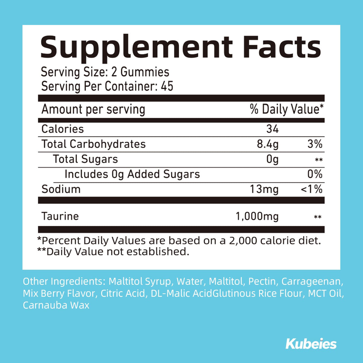 Gummies Kubeies Taurine 1000mg sur un fond blanc