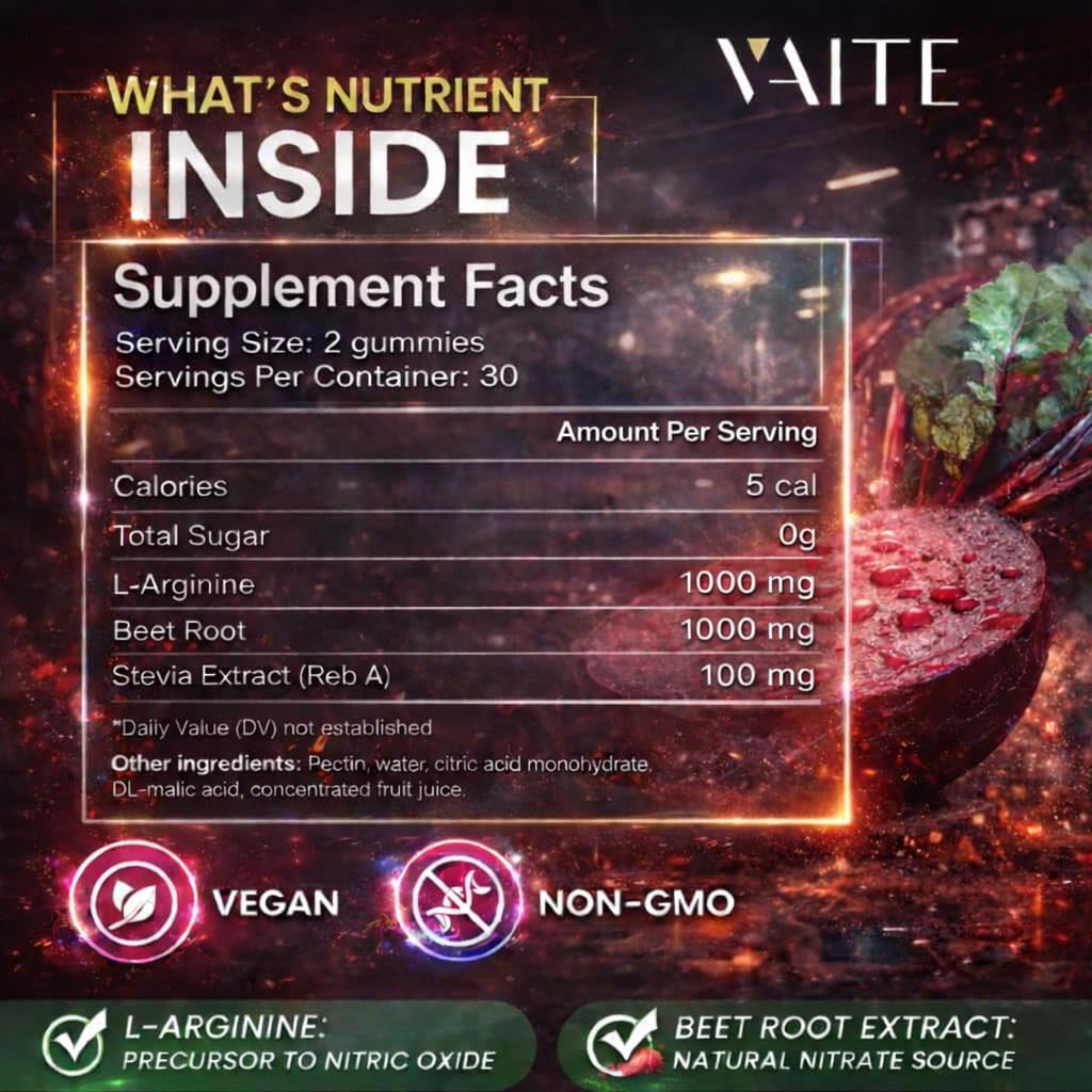 Gummies L-Arginine VAITE avec betterave en arrière-plan