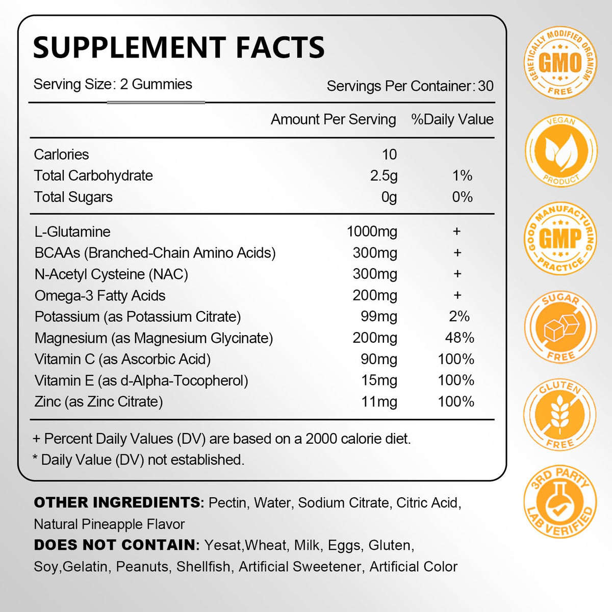 Gummies L-Glutamine JOVITHEA, vue de côté avec étiquette