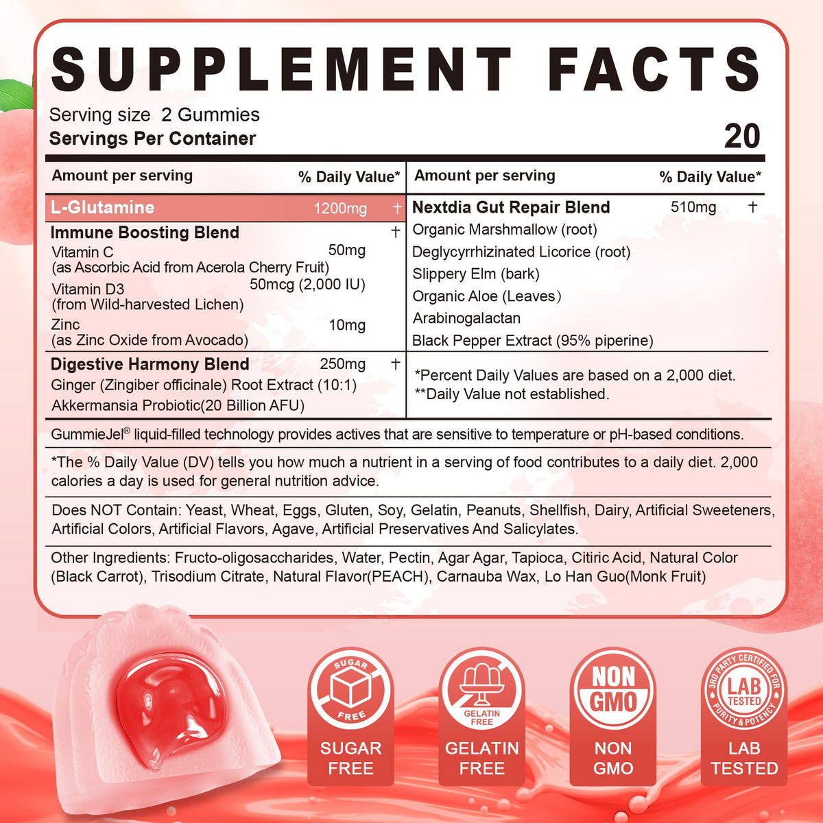 Gummies L-Glutamine Nextdia en gros plan