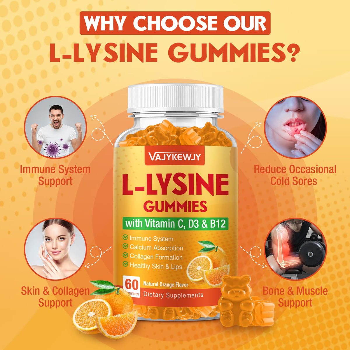 Gummies L-Lysine 1000 mg de VAJYKEWJY, détail de la texture