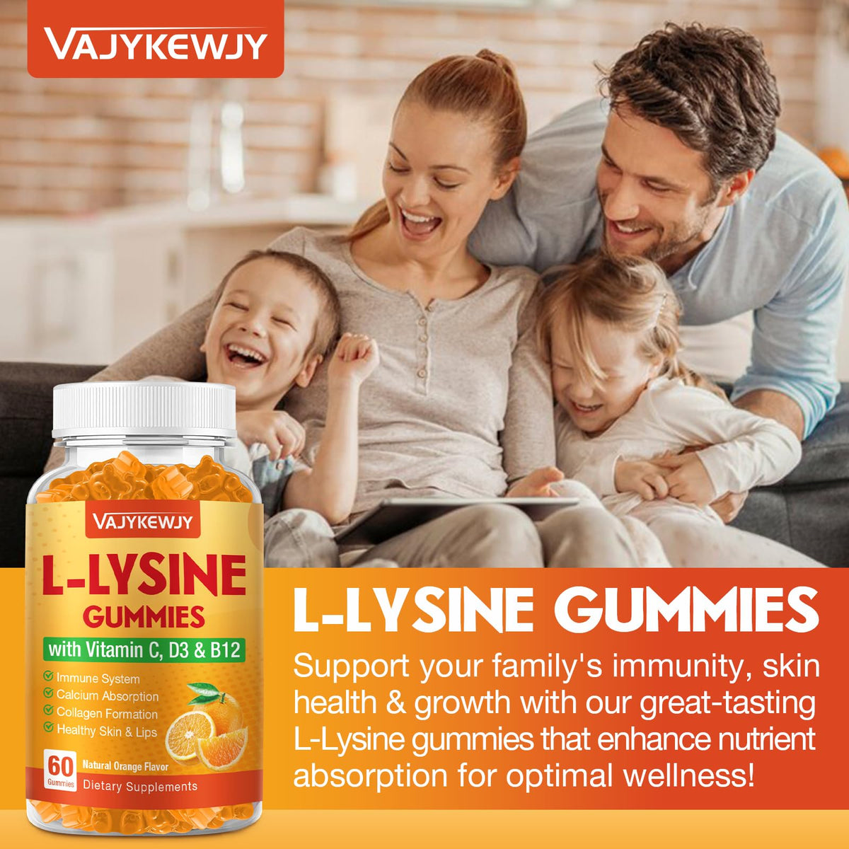 Gummies L-Lysine 1000 mg de VAJYKEWJY, présentation avec la bouteille ouverte