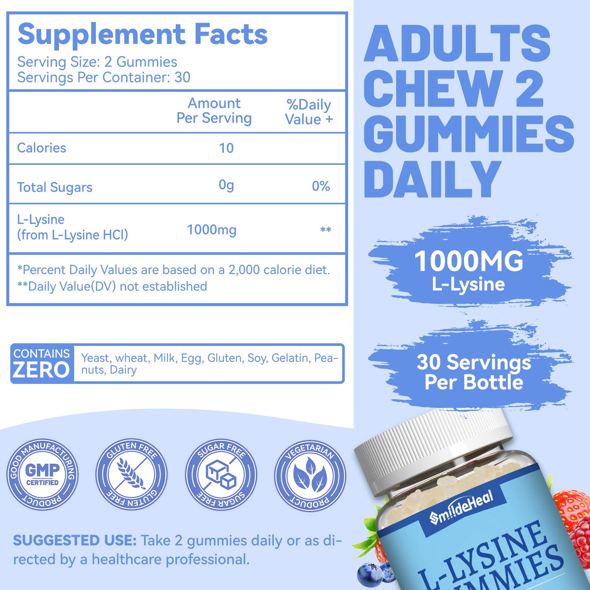 Gummies L-Lysine 1000mg SmildeHeal avec une cuillère