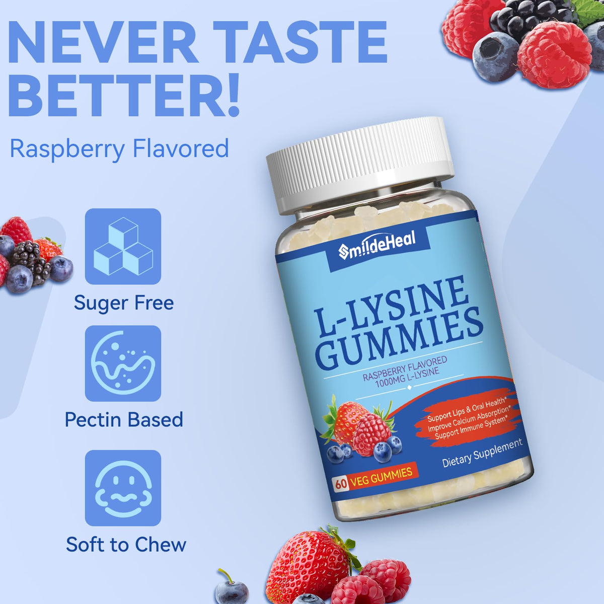 Gummies L-Lysine 1000mg SmildeHeal sur une table