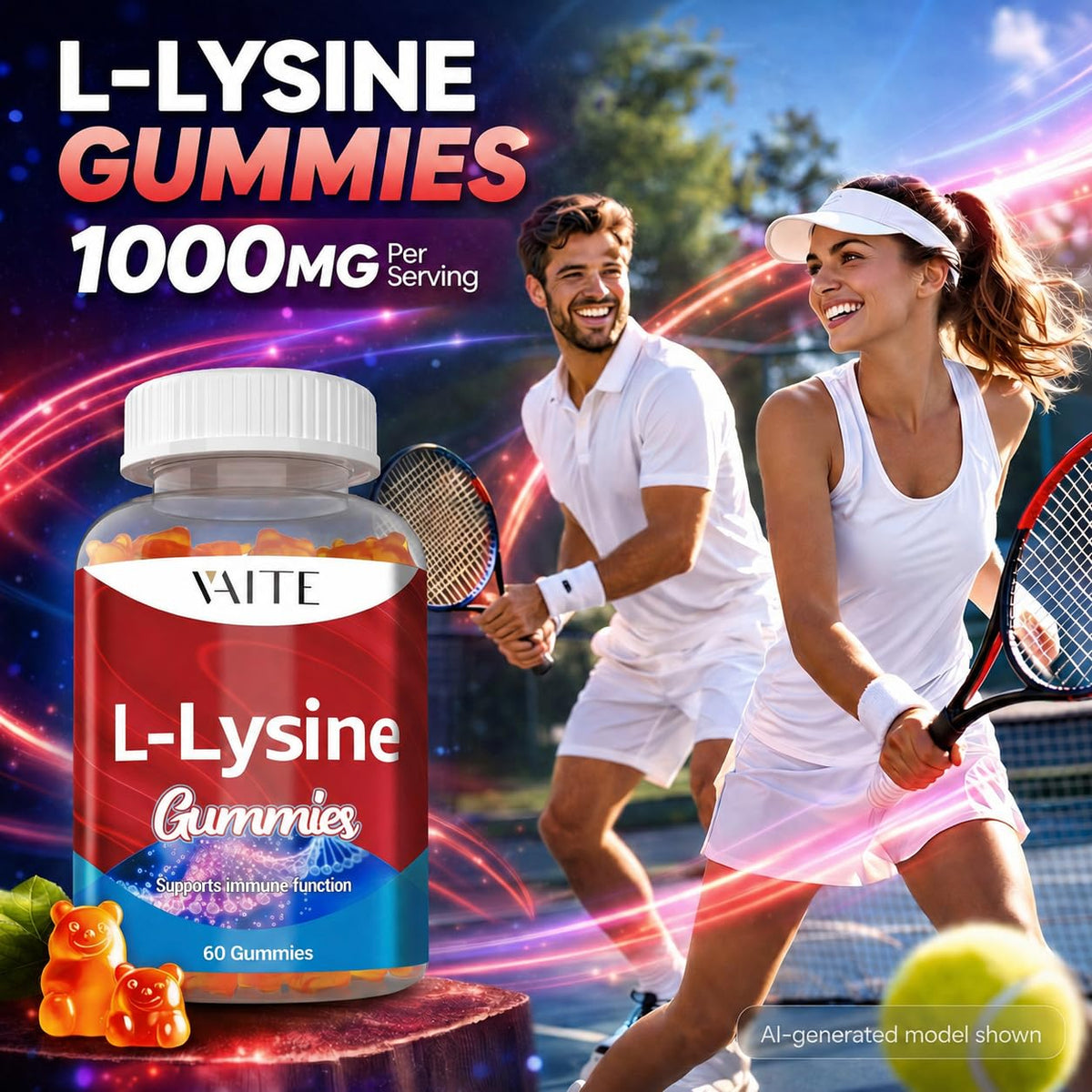 Gummies L-Lysine 1000mg VAITE, présentation sur une table