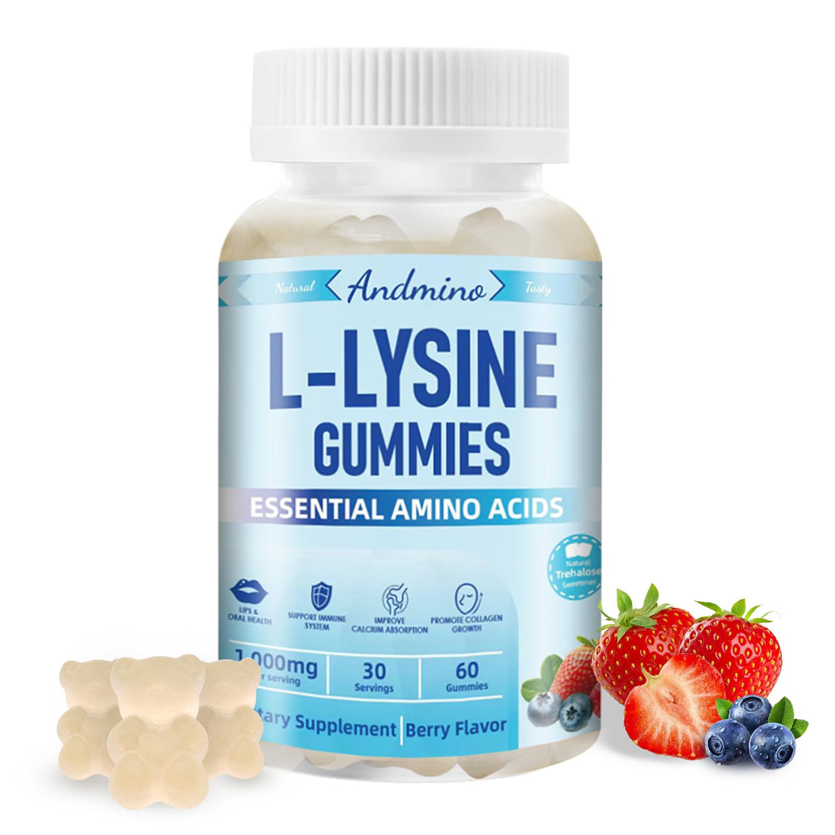 Gummies L-Lysine andmino 1000 mg, vue de face, emballage