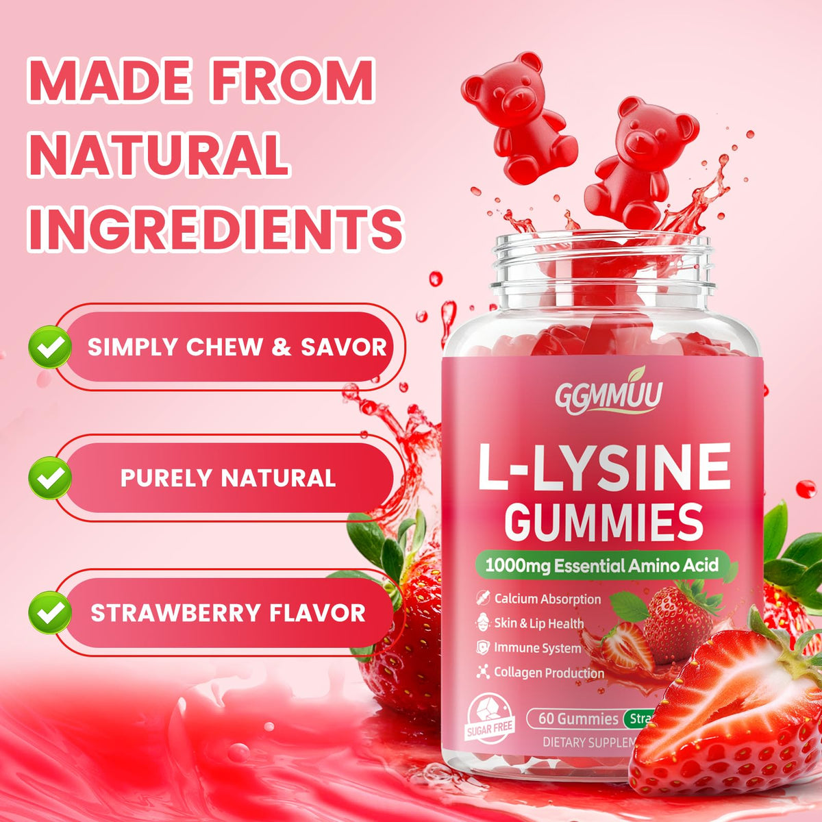 Gummies L-Lysine GGMMUU 1000mg, vue de côté