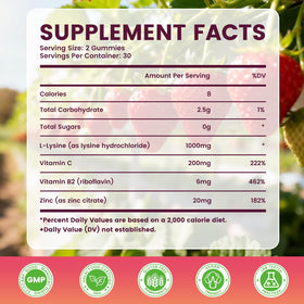 Gummies L-Lysine Jabsah 1000 mg avec étiquette visible