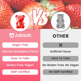 Gummies L-Lysine Jabsah avec fruits frais en arrière-plan