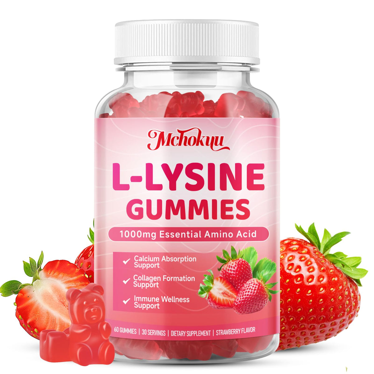 Gummies L-Lysine Mchokuu, 120 compotes dans une bouteille