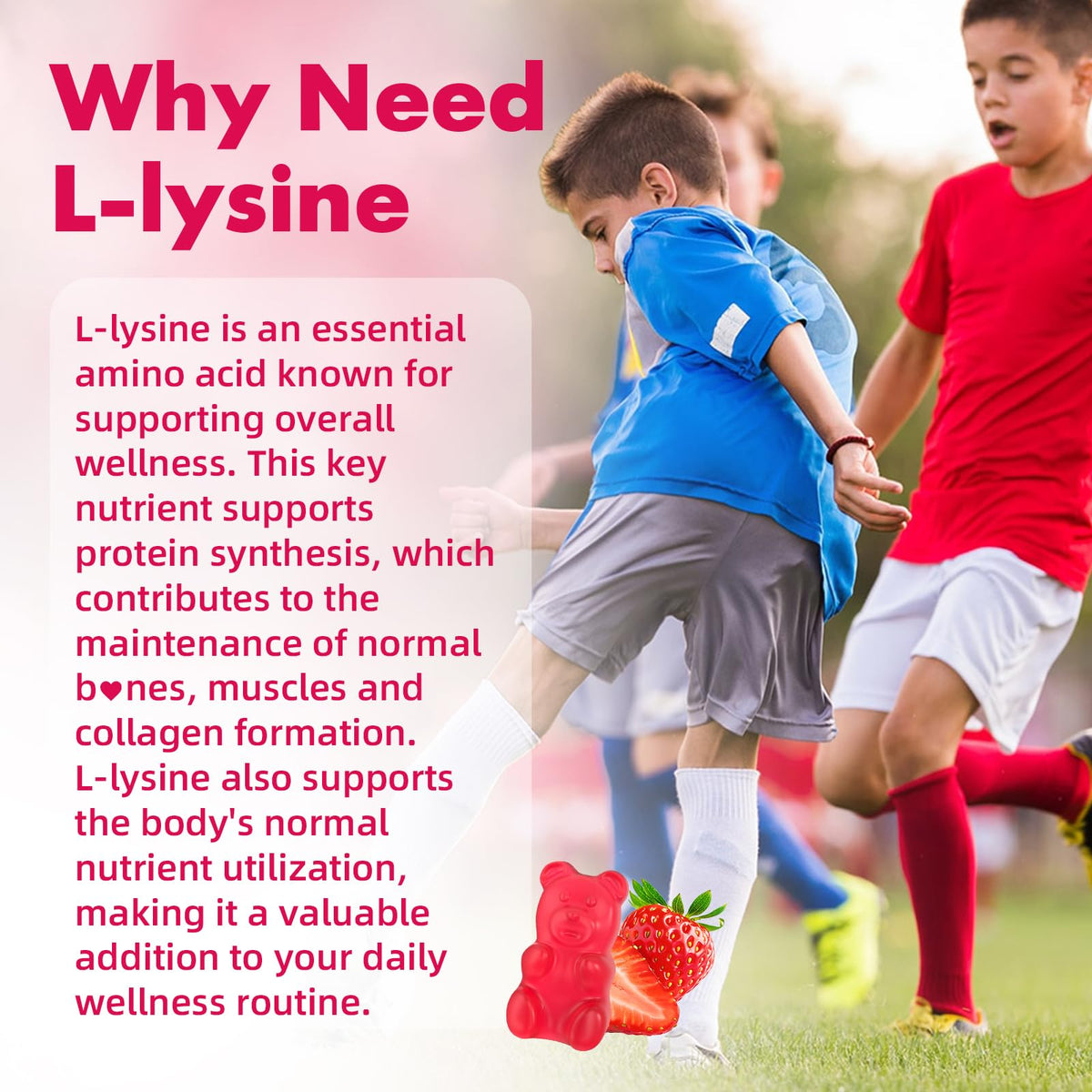 Gummies L-Lysine Mchokuu, emballage et informations nutritionnelles