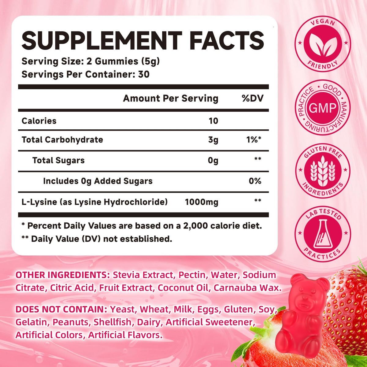 Gummies L-Lysine Mchokuu, texture moelleuse et goût de fraise