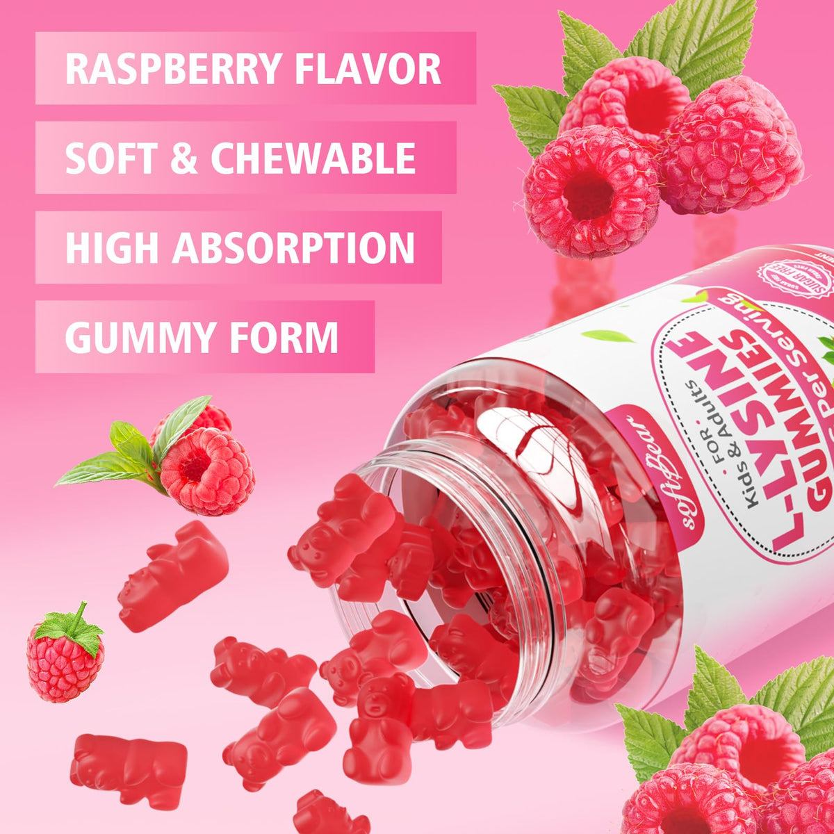 Gummies L-Lysine softbear sur une table