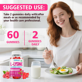 Gummies L-Lysine YUULAI, présentation sur fond blanc