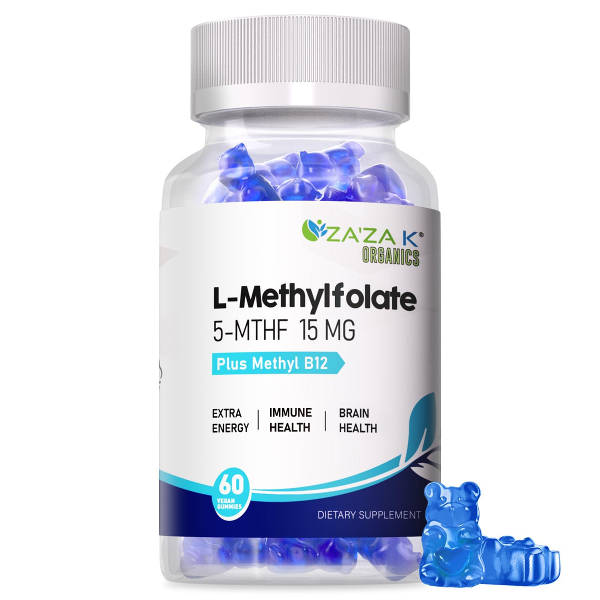 Gummies L-Méthylfolate 15mg et B12 1000mcg de ZA'ZA K ORGANICS, vue de face