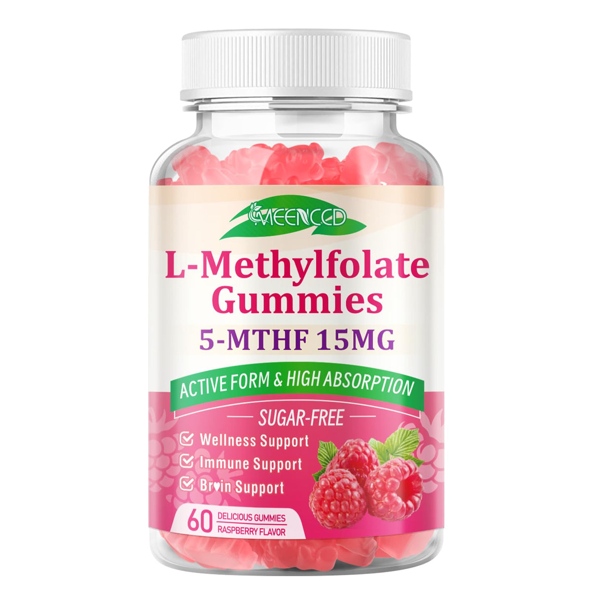 Gummies L-Méthylfolate MEENCCD sur une assiette décorative