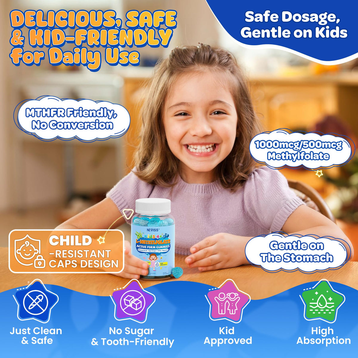 Gummies L Methylfolate NEVISS, gummies sur une surface en bois