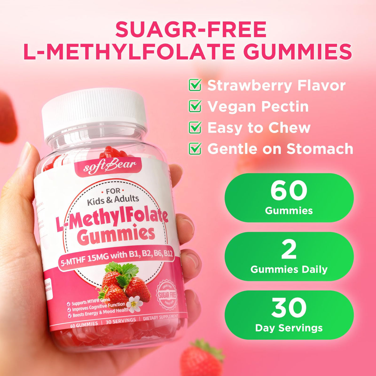 Gummies L-Méthylfolate softbear dans un bol
