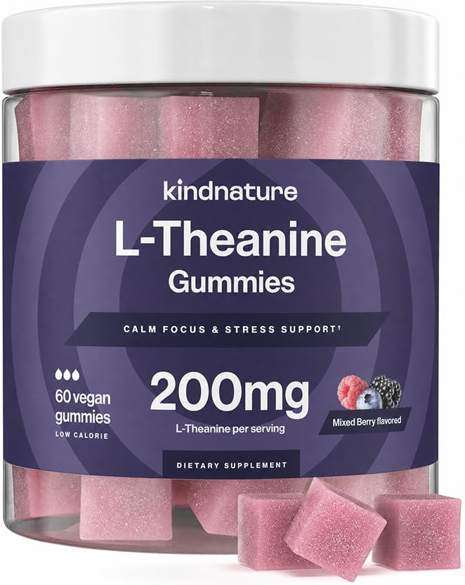 Gummies L-Theanine 200mg kindnature vue de face, emballage avec baies mélangées