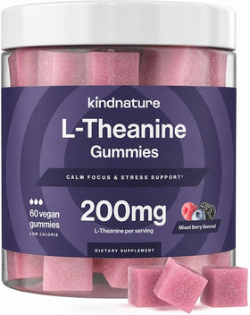 Gummies L-Theanine 200mg kindnature vue de face, emballage avec baies mélangées