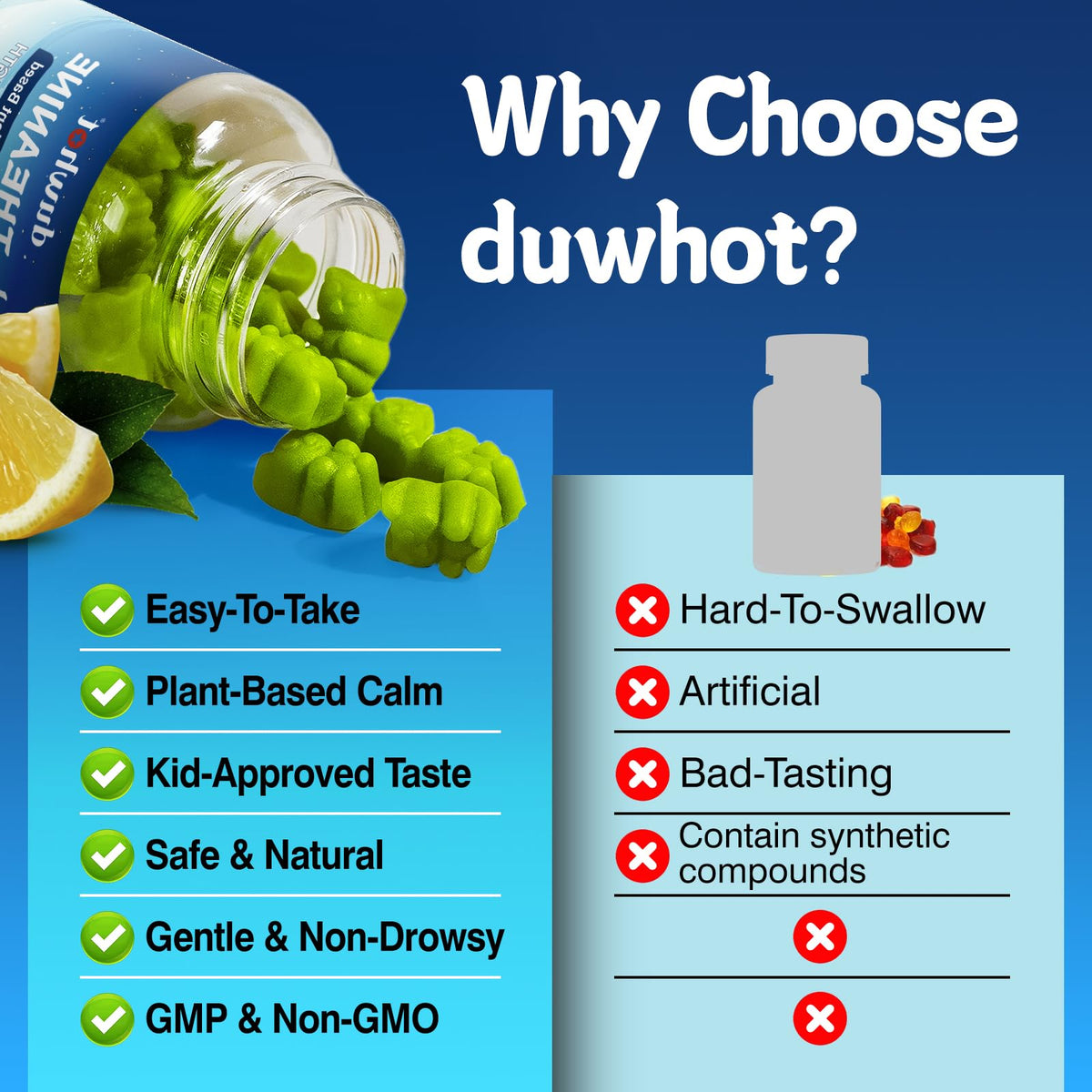 Gummies L-Theanine 400mg duwhot, portion de 2 gummies