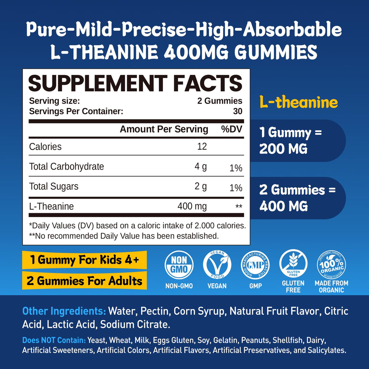 Gummies L-Theanine 400mg duwhot, vue de côté avec étiquette