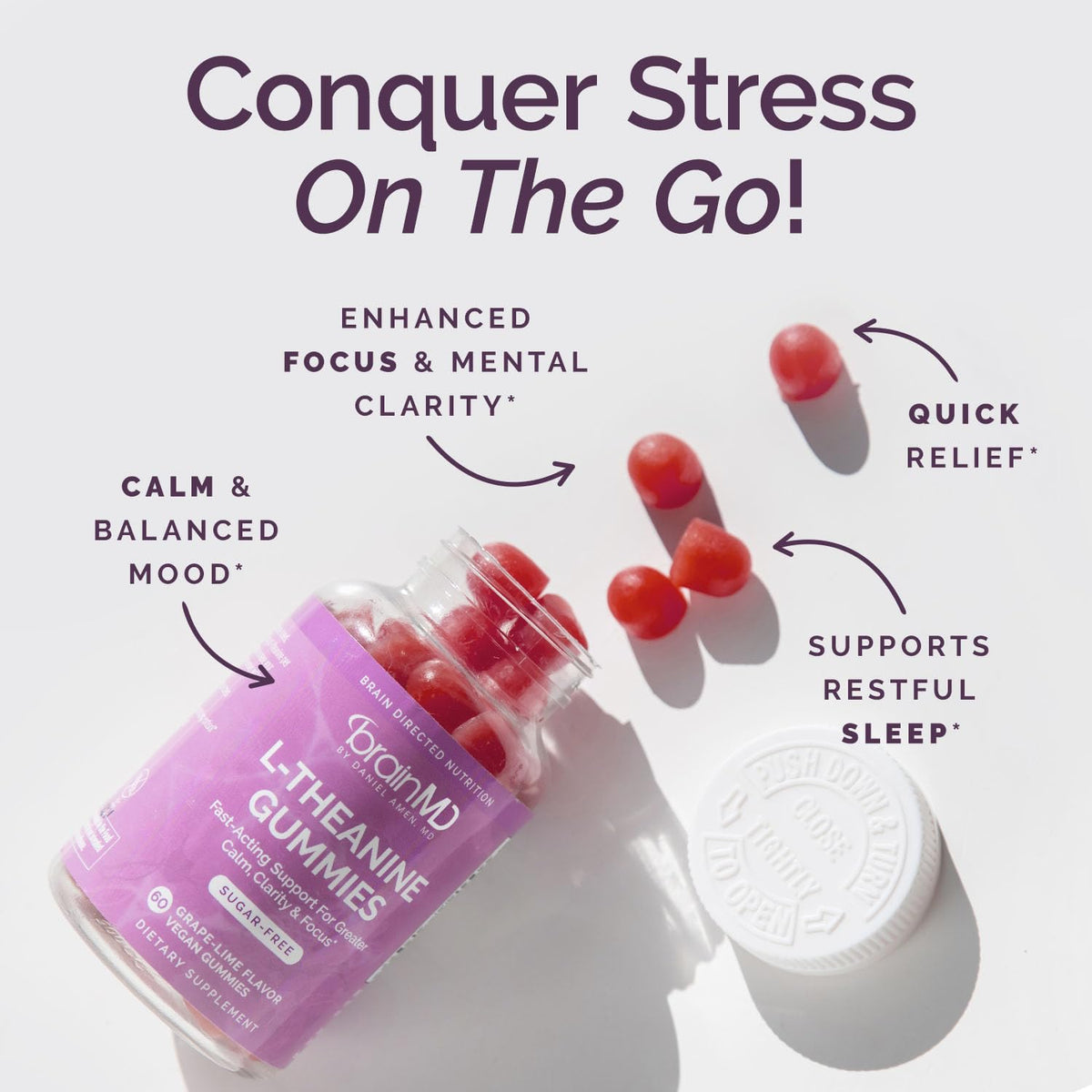 Gummies L-Theanine BrainMD en gros plan