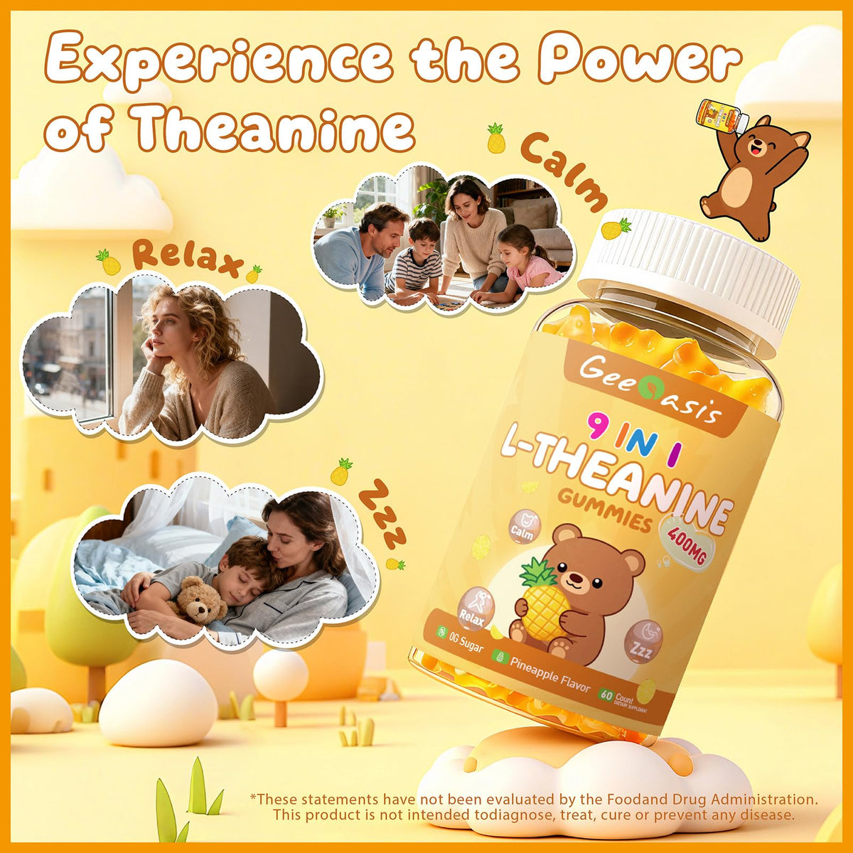 Gummies L-Theanine de Geeoasis, ingrédients sur l'emballage