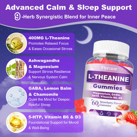 Gummies L-Theanine Flyrocer sur fond blanc