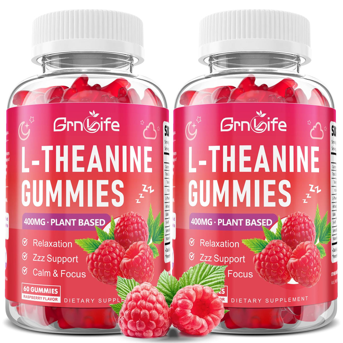 Gummies L-Theanine GrnLife 400mg framboise vue de face