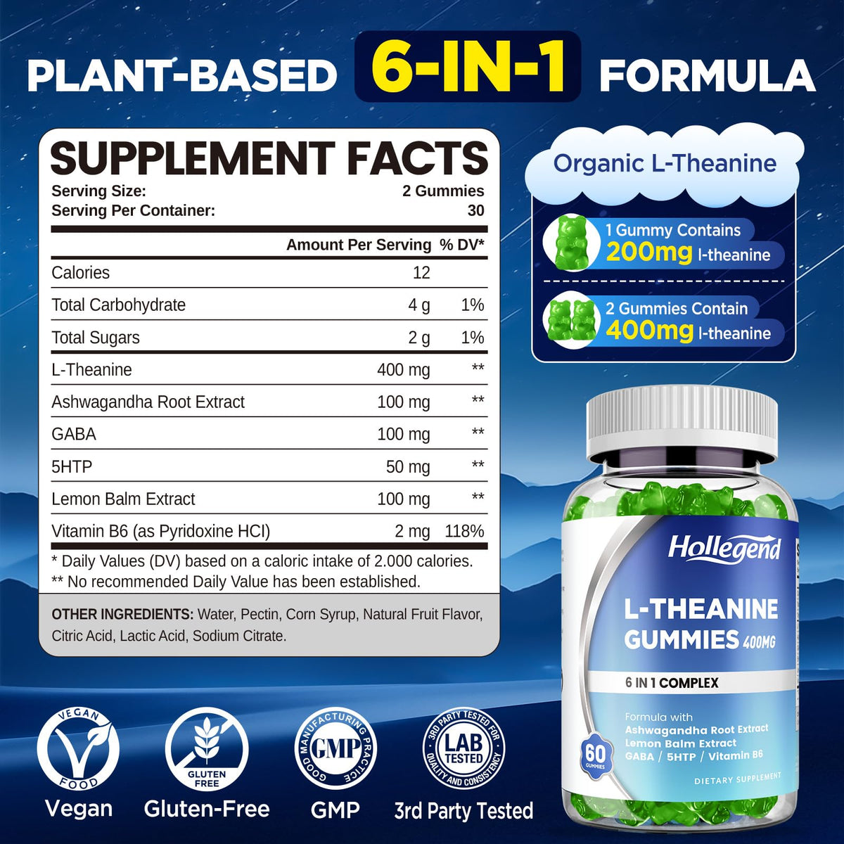 Gummies L-Theanine HOLLEGEND avec une étiquette de produit