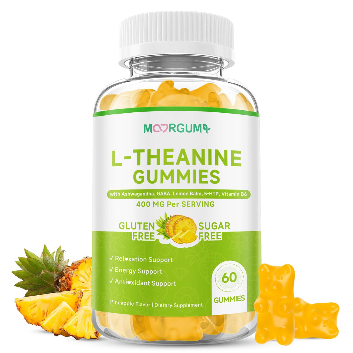 Gummies L-Théanine MOORGUMY 400mg, format ananas, 60 gummies